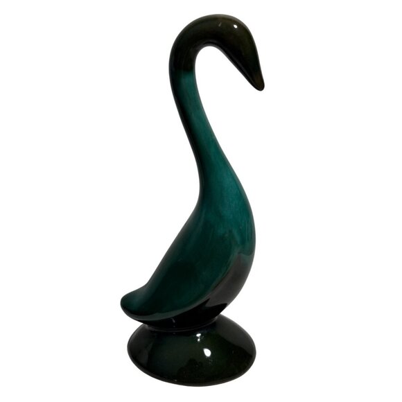 Canadian Art Pottery Long Necked Goose 6" Tall MCM Black Green Drip Glaze Vtg - Picture 1 of 7
